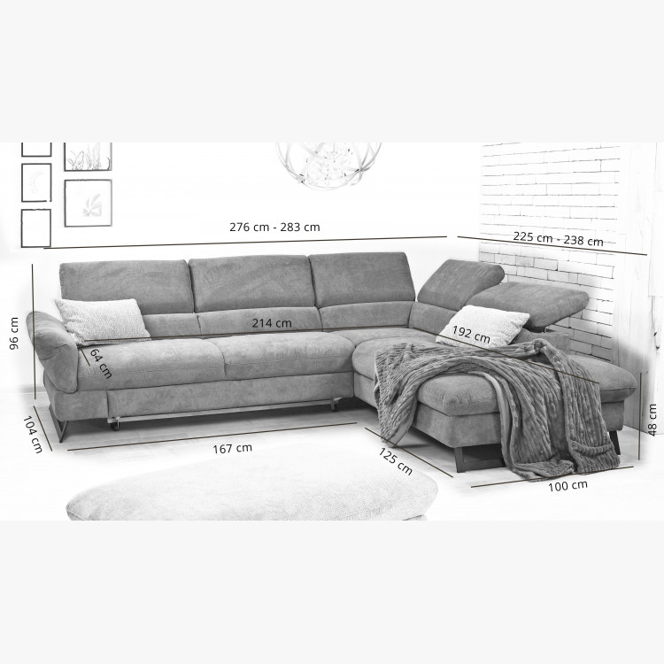 Ágyazható sarok ülőgarnitúra, szürke szín, fém lábak, Haiti Jobb sarok  - 4