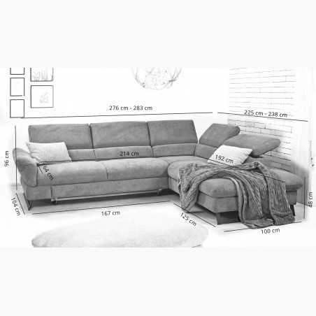 Ágyazható sarok ülőgarnitúra, szürke szín, fém lábak, Haiti Jobb sarok  - 4