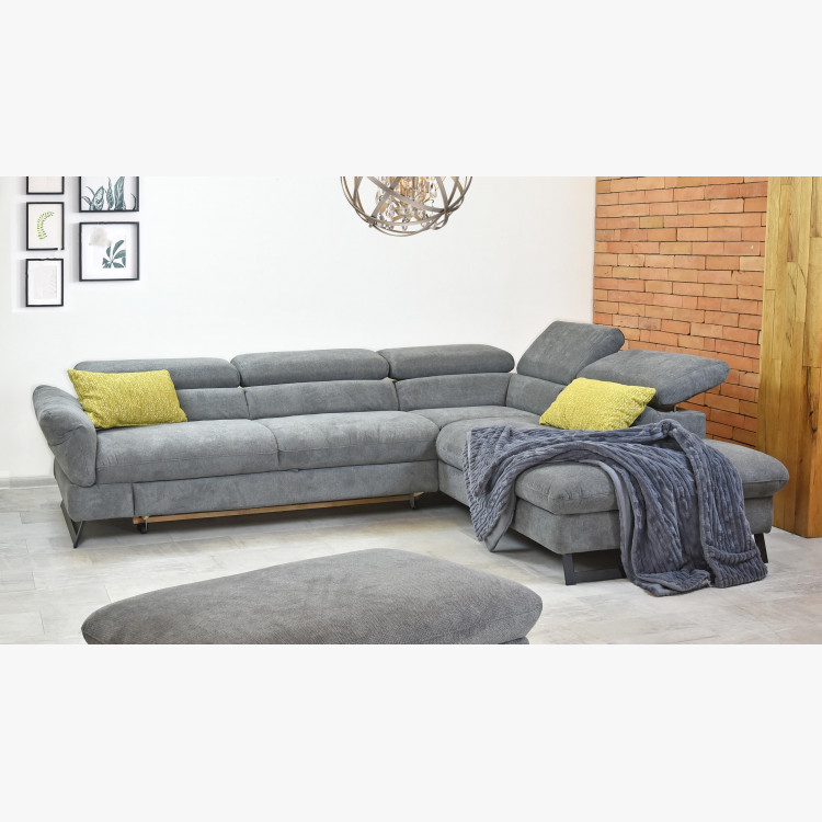 Ágyazható sarok ülőgarnitúra, szürke szín, fém lábak, Haiti Jobb sarok  - 5