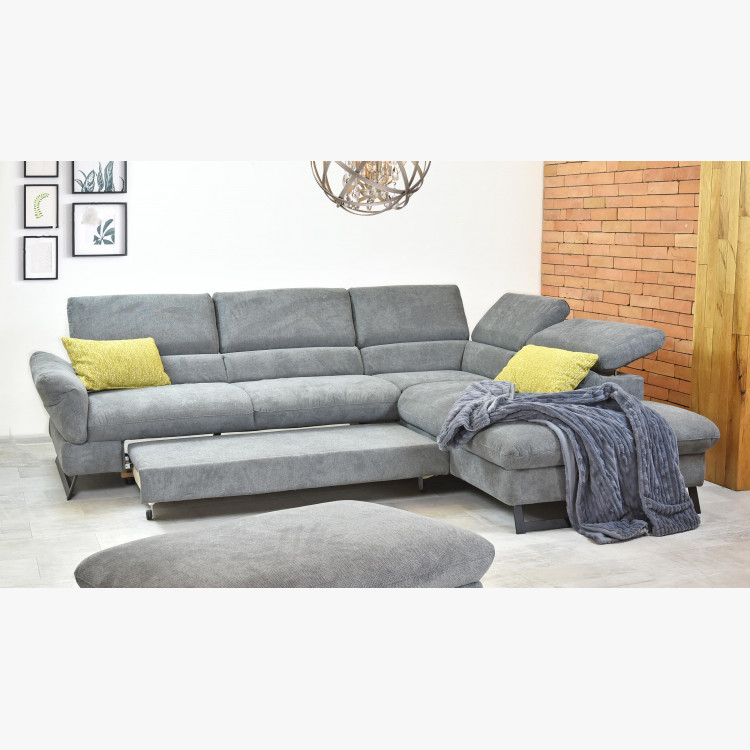 Ágyazható sarok ülőgarnitúra, szürke szín, fém lábak, Haiti Jobb sarok  - 6