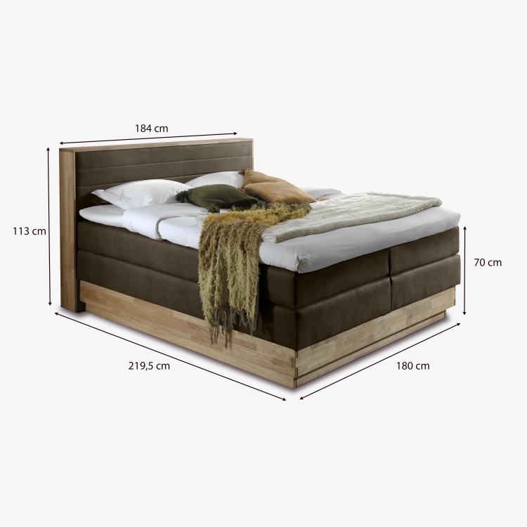 Boxspring tölgyfa ágy rakodótérrel és matraccal, Moneta 180  - 5