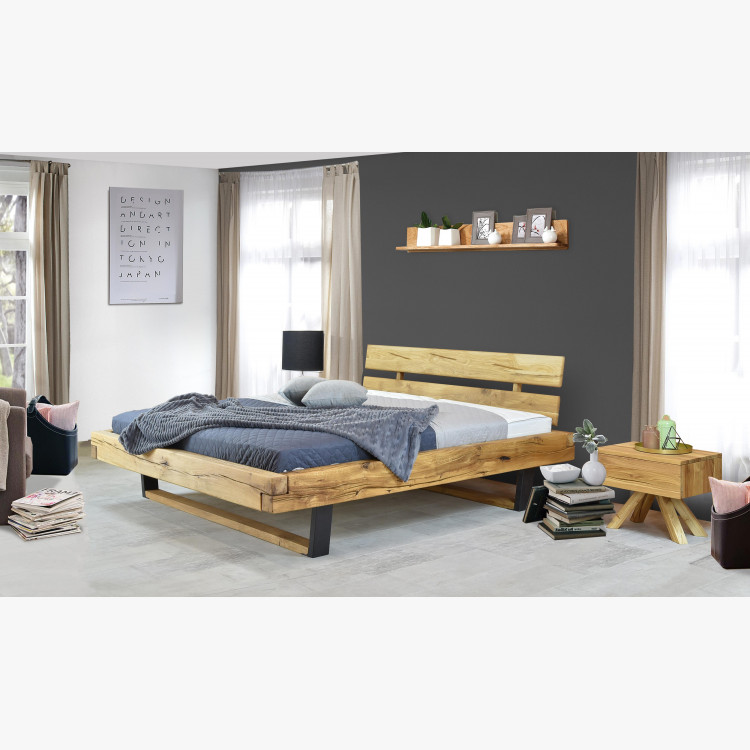 Modern ágy tömör tölgyfából - fém lábak, Laura 160 x 200 , Fa ágyak