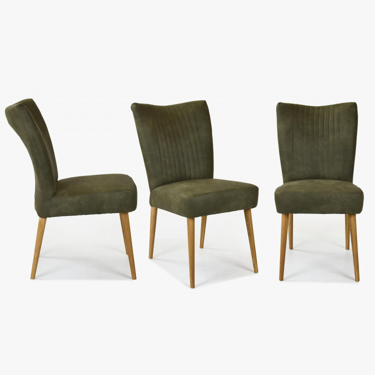 Elegáns Valencia szék - kerek tölgy lábak, olívazöld  - 2