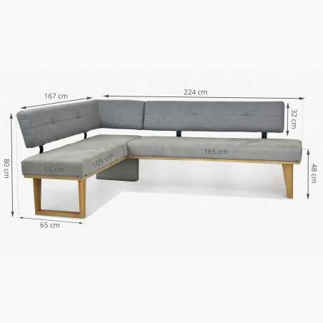 Rugós kárpitozott sarokpad - szürke - tölgyfa lábak Colmar, balos  - 4