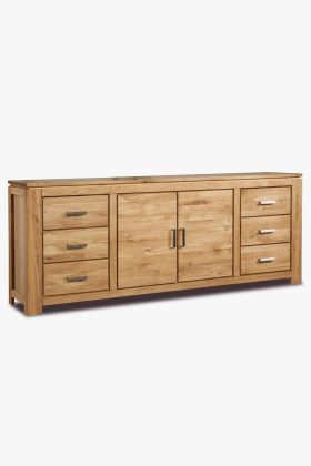 Luxus tömör tölgy komód 6 fiókkal és ajtókkal, 219 cm széles