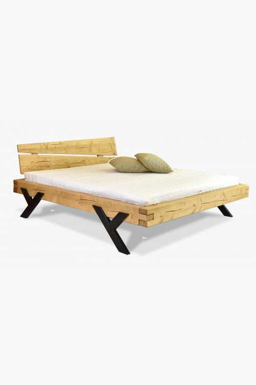 Stílusos tömörfa ágy, acél lábak Y alakban, 180 x 200 cm  - 1