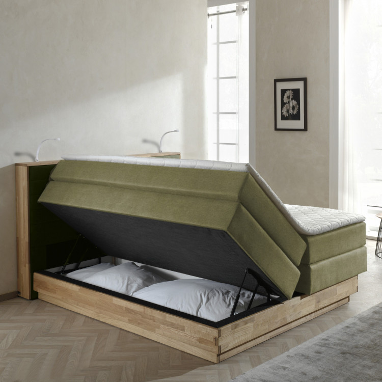 Boxspring ágy rakodótérrel, Moneta 160 zöld , Látkové postele