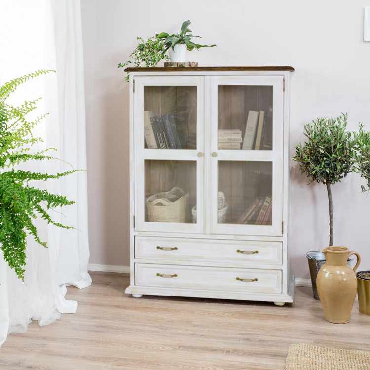 Alacsony vitrin Provence - fa üveggel  - 0