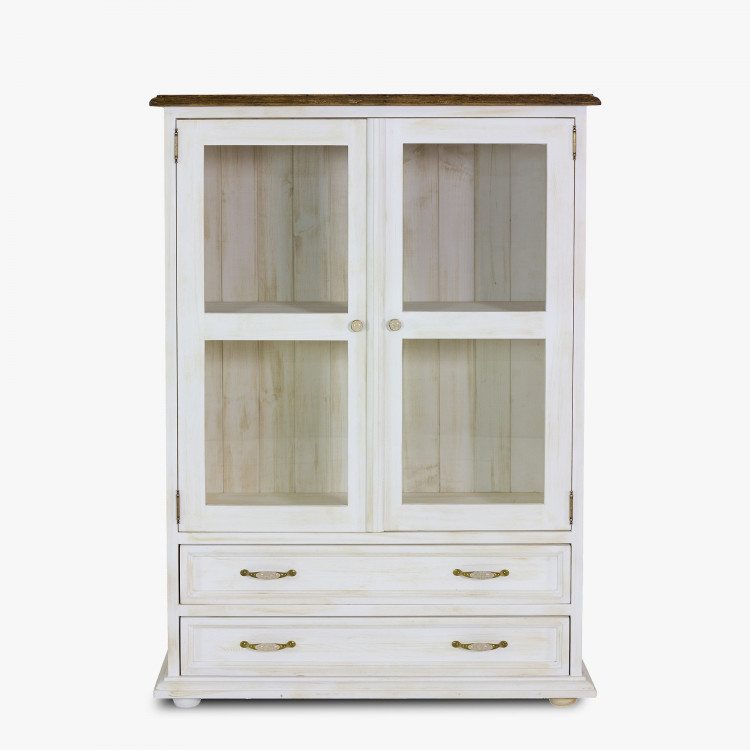 Alacsony vitrin Provence - fa üveggel  - 2