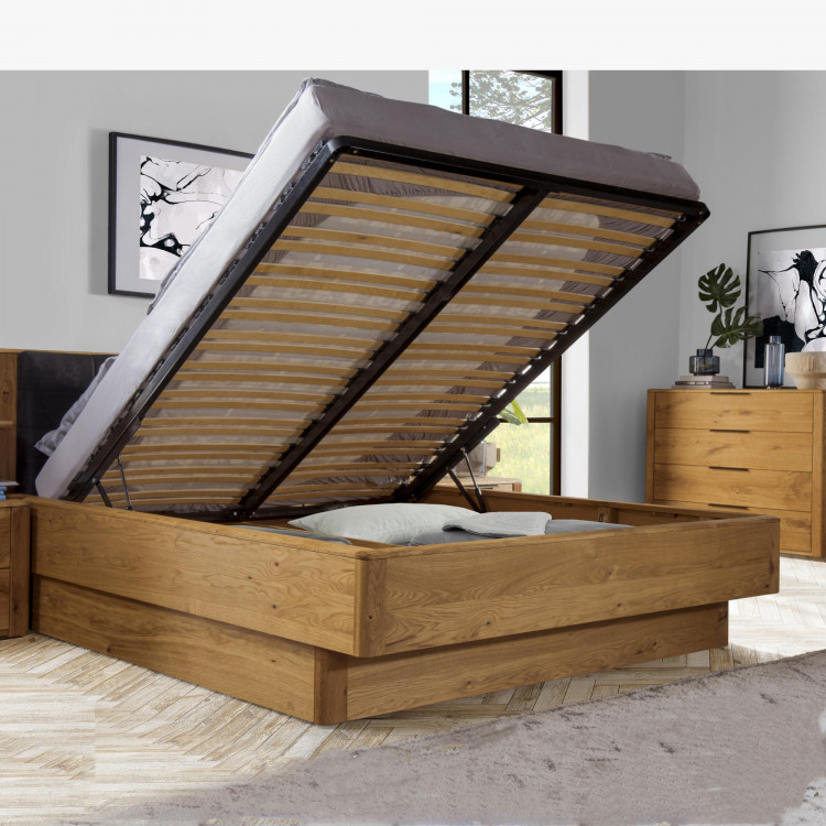 Tömör tölgyfa ágy rakodótérrel, Texas 140 cm  - 3