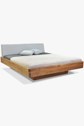 Tömör tölgyfa kétszemélyes ágy 180x200 cm, világosszürke fejvég