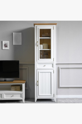 Fehér fa egyajtós provence stílusú vitrin Lille kollekcióból