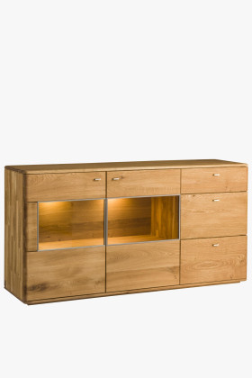 texas tölgyfa komód 3 fiókos 2 ajtós üveges természetes fa bútor