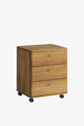 Tömörfa 3 fiókos komód görgőkkel, természetes fa színű, 50 cm széles