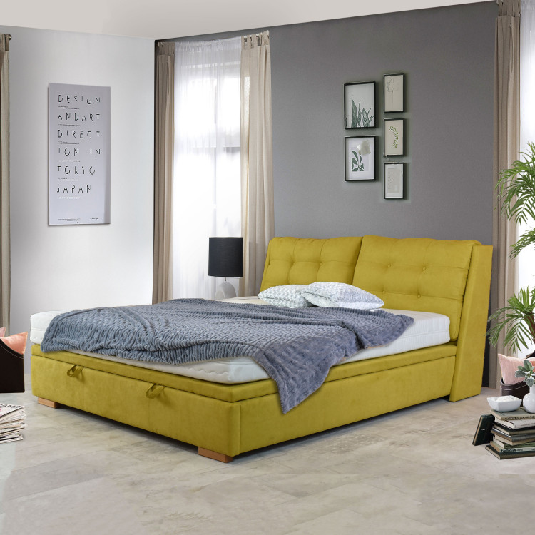Kárpitozott ágy 180 x 200 rakodótérrel sárga, Novi  - 0